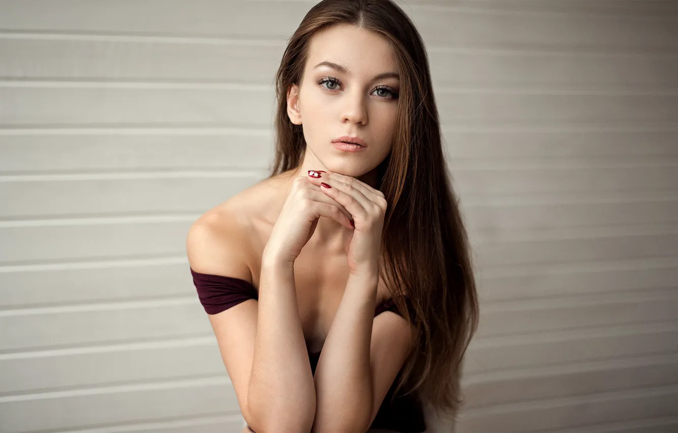 Photo wallpaper girl, green eyes, long hair, dress, photo, model, lips, face