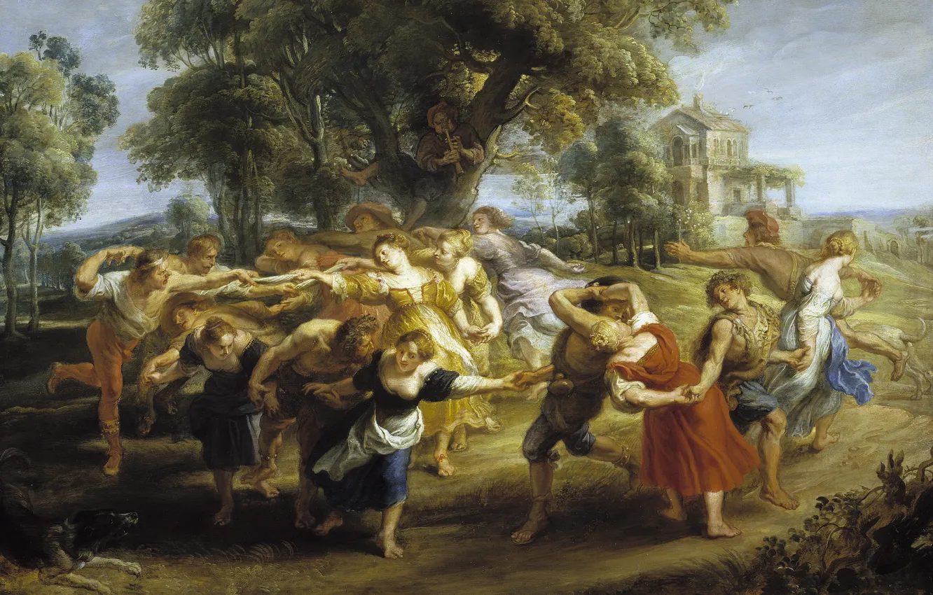 Photo wallpaper landscape, picture, genre, Peter Paul Rubens, Pieter Paul Rubens, Peasant Dance in Italy