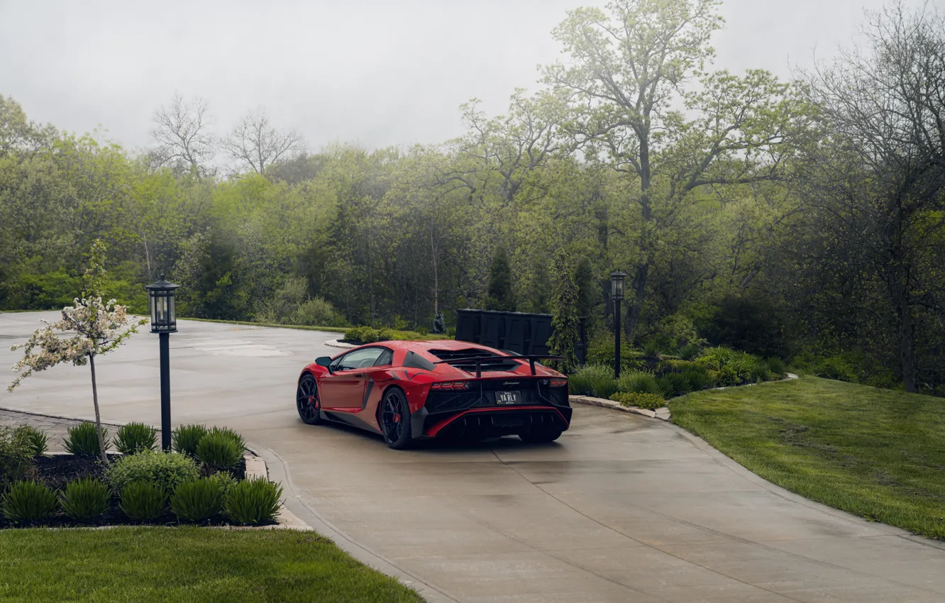 Photo wallpaper Red, Rear view, Aventador, LP750-4 SV