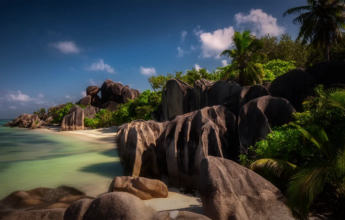 Photo wallpaper landscape, nature, stones, the ocean, rocks, Seychelles