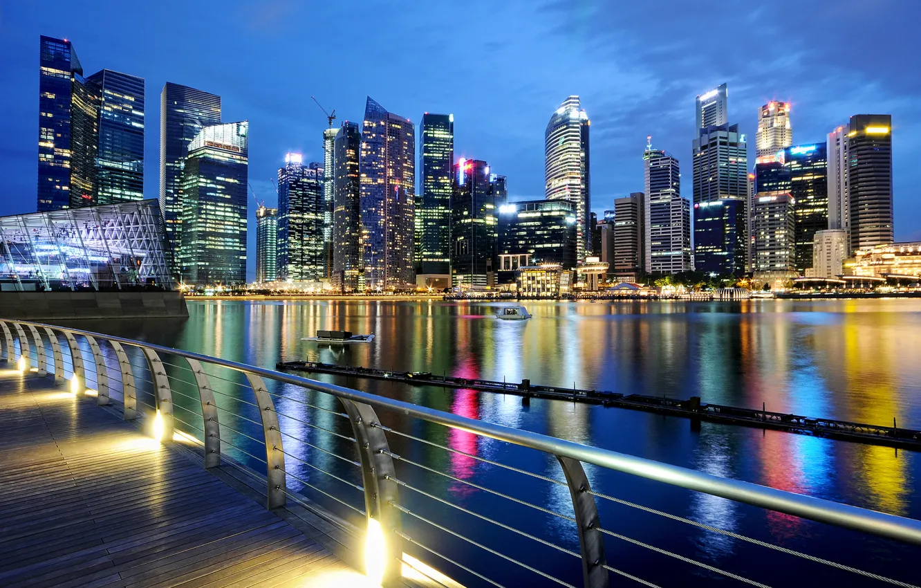Photo wallpaper lights, the evening, Singapore, twilight