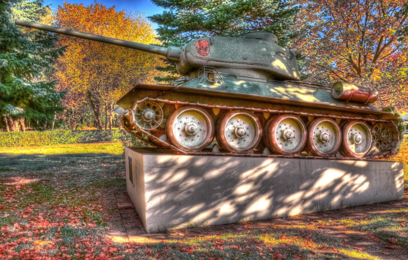 Photo wallpaper photo, army, monument, tank, T 34