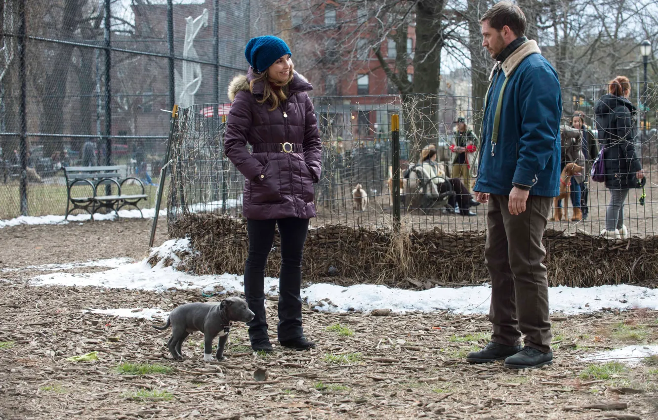 Photo wallpaper autumn, girl, dog, male, Tom Hardy, Tom Hardy, THE DROP