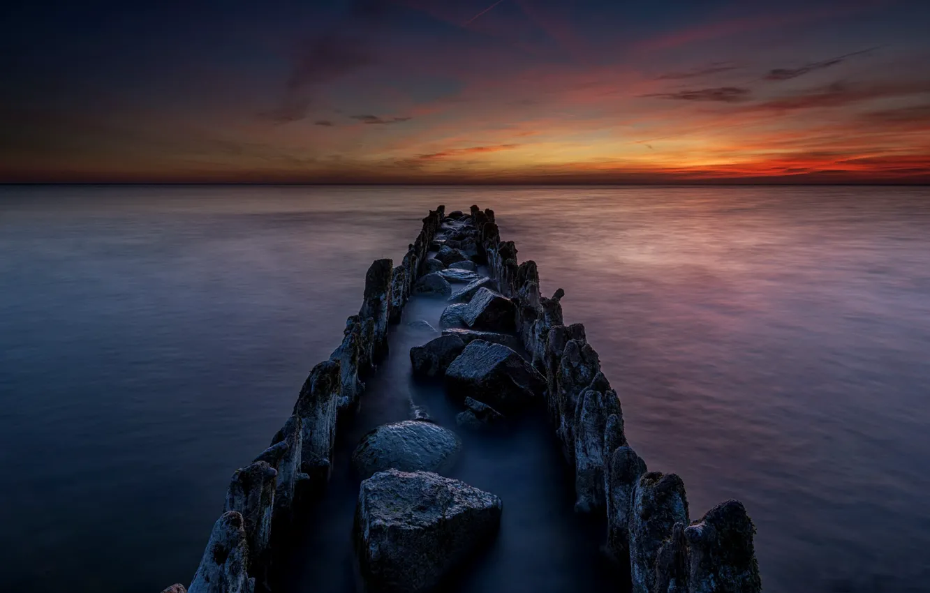 Photo wallpaper sea, sunset, shore