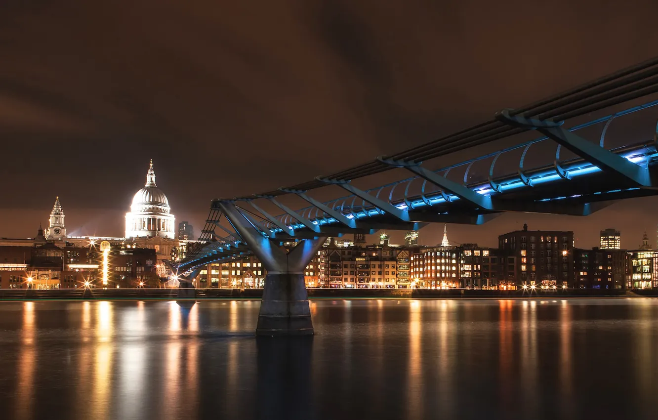 Photo wallpaper bridge, the city, lights, London, Thames, London, Thames, Millenium Bridge