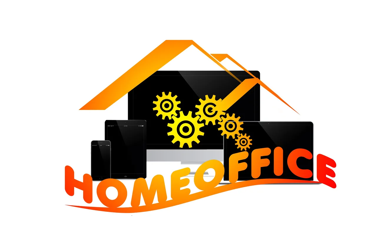 Photo wallpaper white background, laptop, tablet, smartphone, remotely, work at home