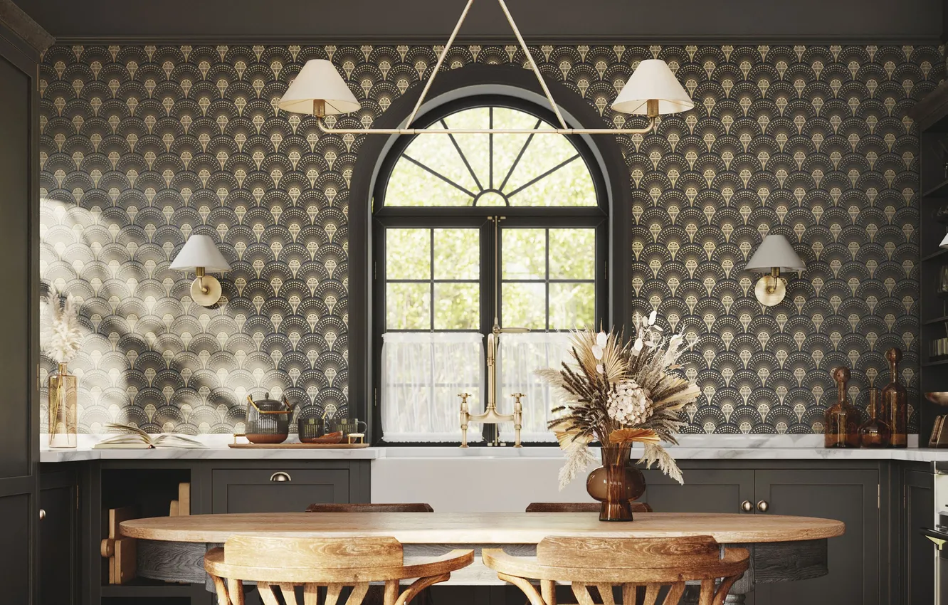 Photo wallpaper design, style, interior, kitchen, dining room, Ideas for a dark kitchen, Black kitchen ideas that …