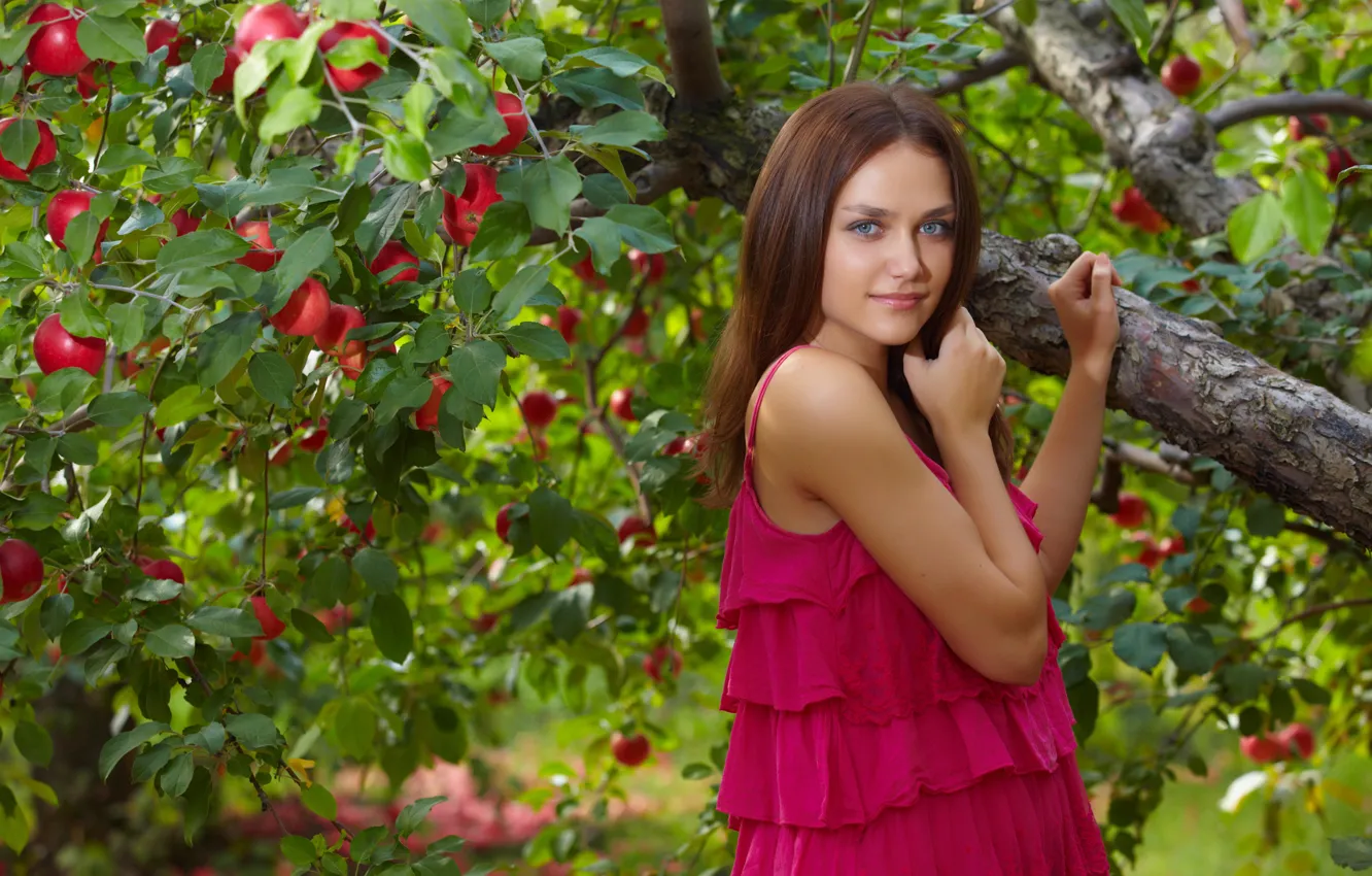 Photo wallpaper apples, brunette, Apple