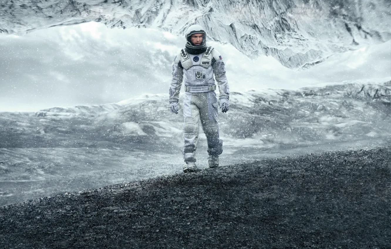 Photo wallpaper Cooper, NASA, Winter, Legendary Pictures, Planet, Snow, Grey, Year