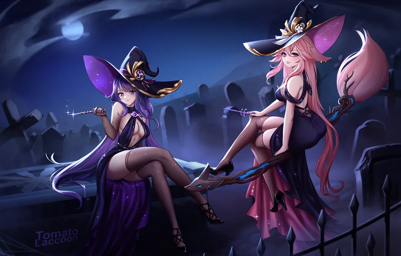 Photo wallpaper Genshin Impact, Raiden Shogun, Yae Miko