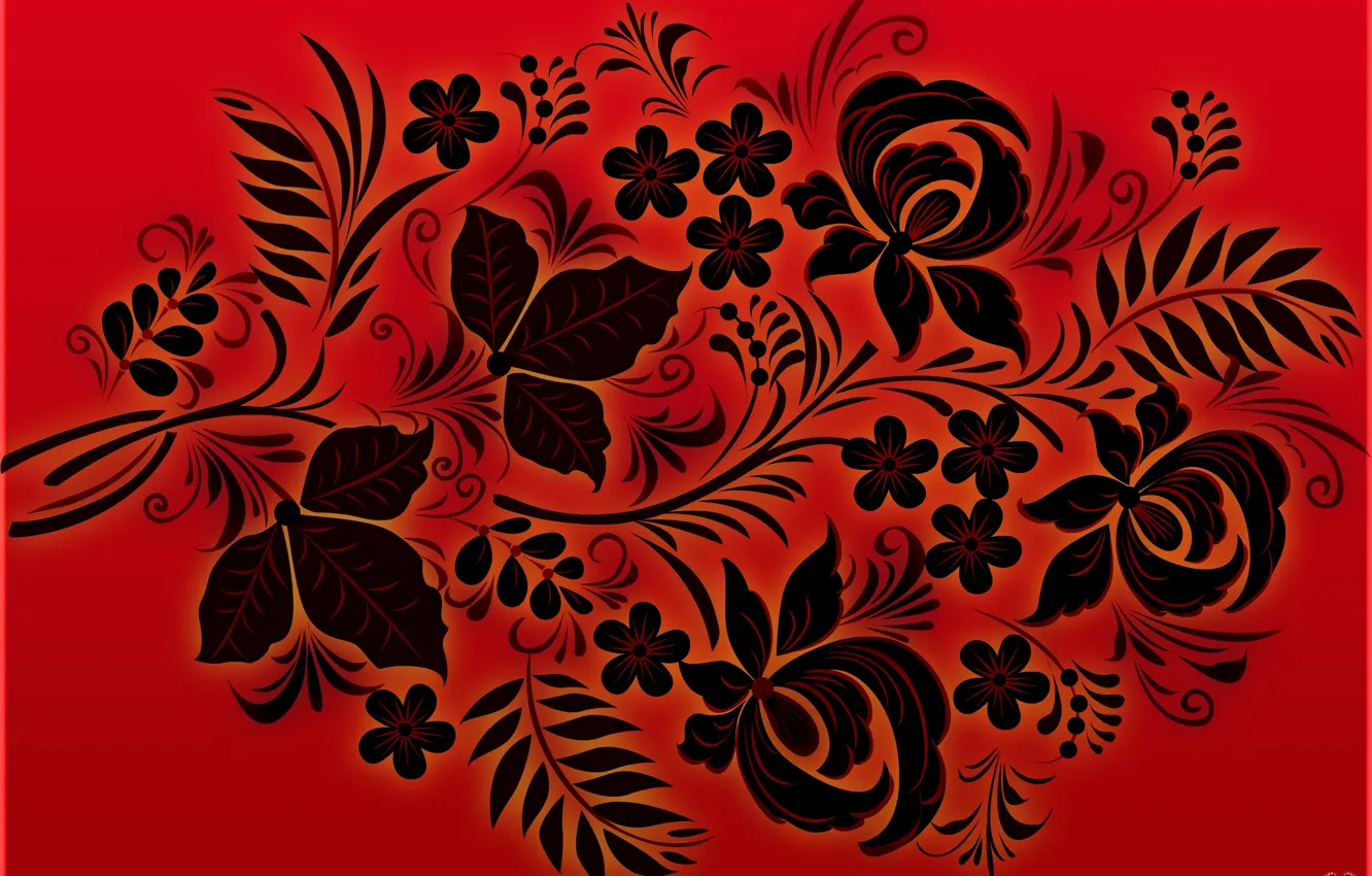 Photo wallpaper Red, Black, Style, Background, Khokhloma, madeinkipish, Ivan Ivanovich