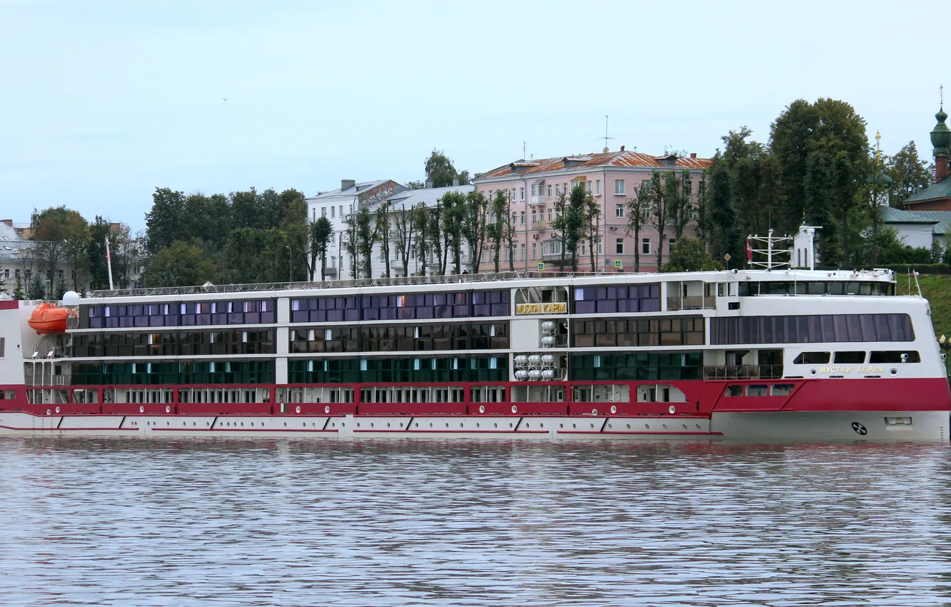 Photo wallpaper pier, liner, ship, cruise, river
