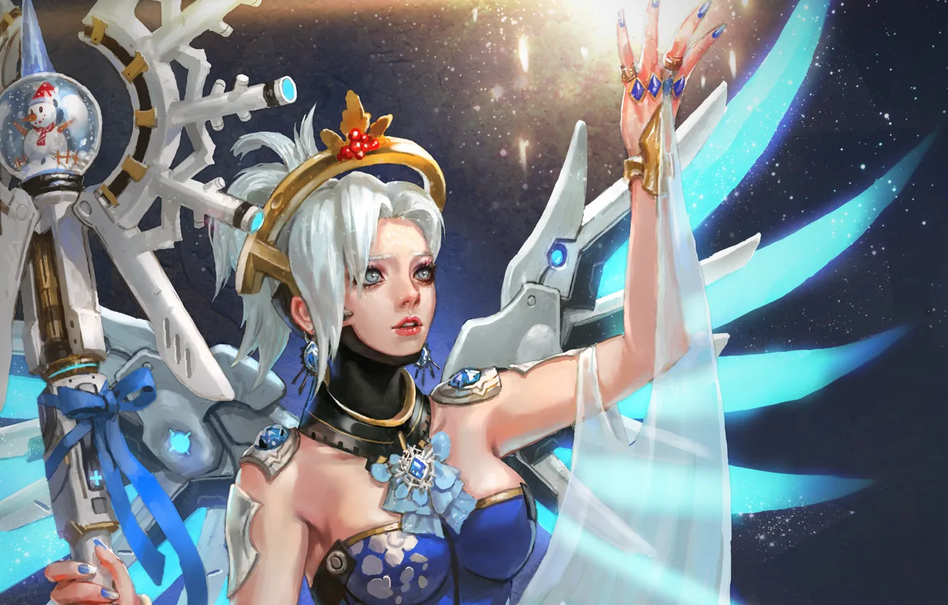 Photo wallpaper winter, girl, holiday, new year, angel, Christmas, Dr., staff