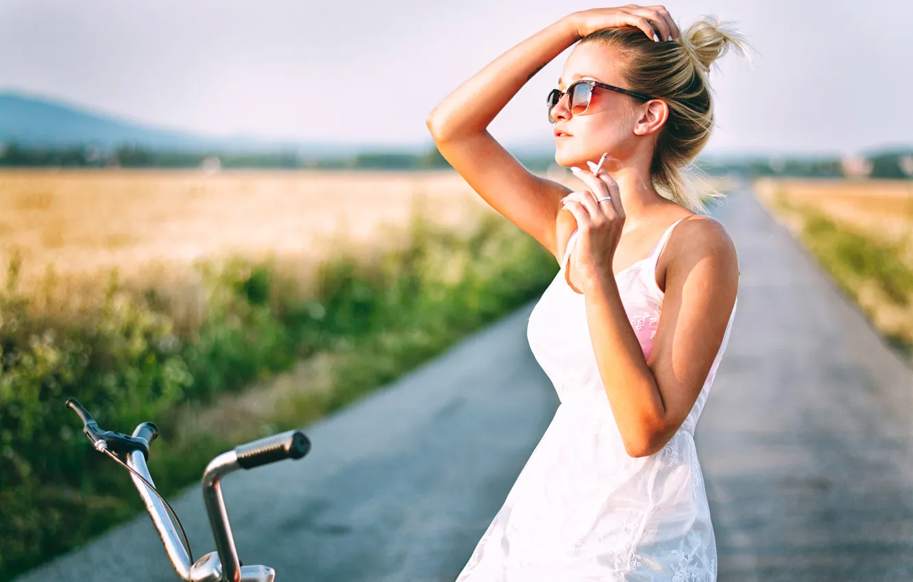Photo wallpaper summer, girl, bike, cigarette, Katie Sendza
