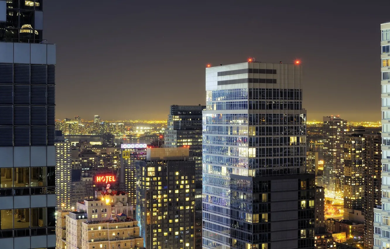 Photo wallpaper night, lights, New York, USA, night, New York, Manhattan, NYC