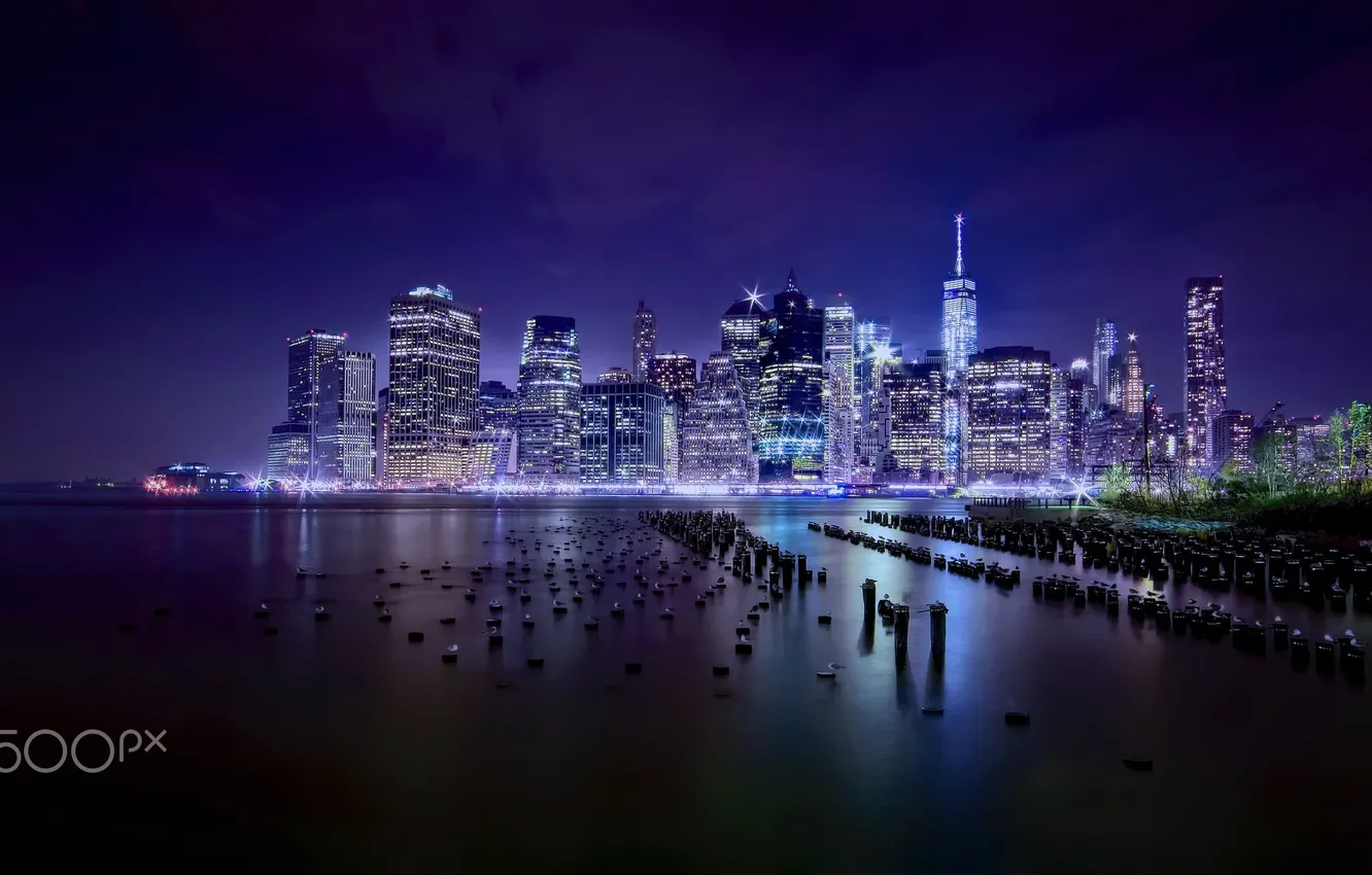 Photo wallpaper lights, the evening, USA, New York