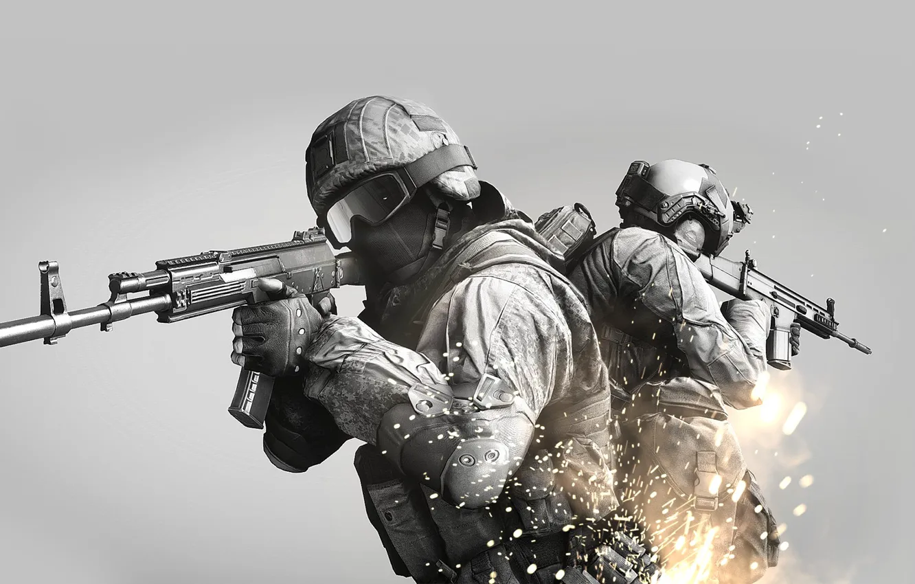 Photo wallpaper lights, weapons, war, sparks, soldiers, battlefield, Battlefield 4, wtv