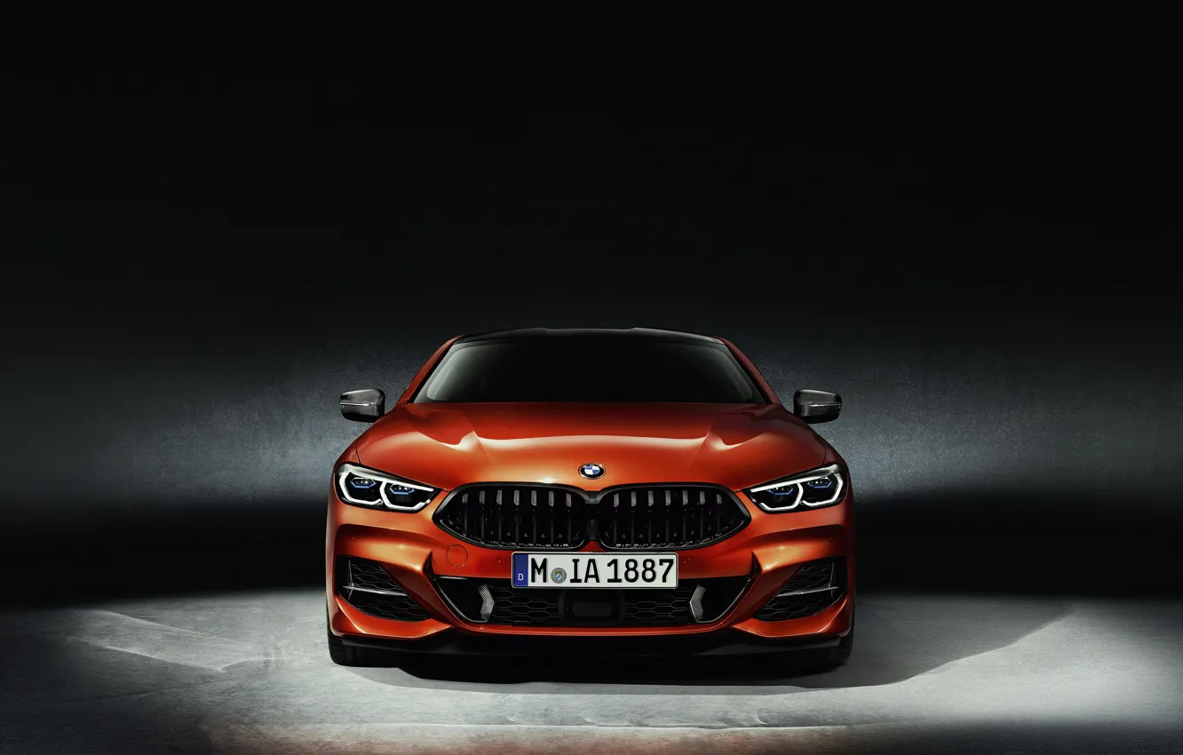 Photo wallpaper orange, background, coupe, BMW, front view, Coupe, 2018, 8-Series