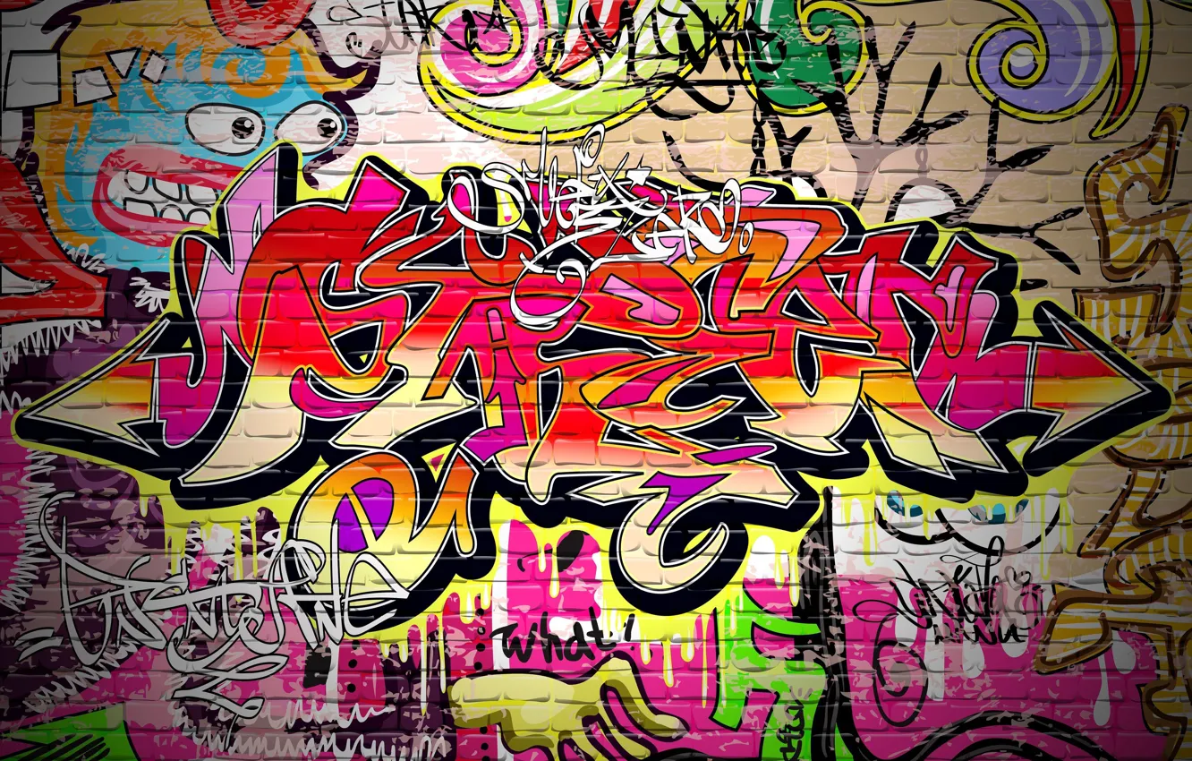 Photo wallpaper wall, paint, graffiti, bricks