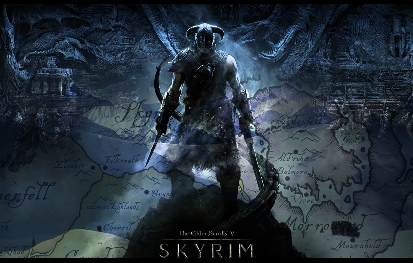 Photo wallpaper dragon, people, hero, The elder skrouls 5:Skyrim