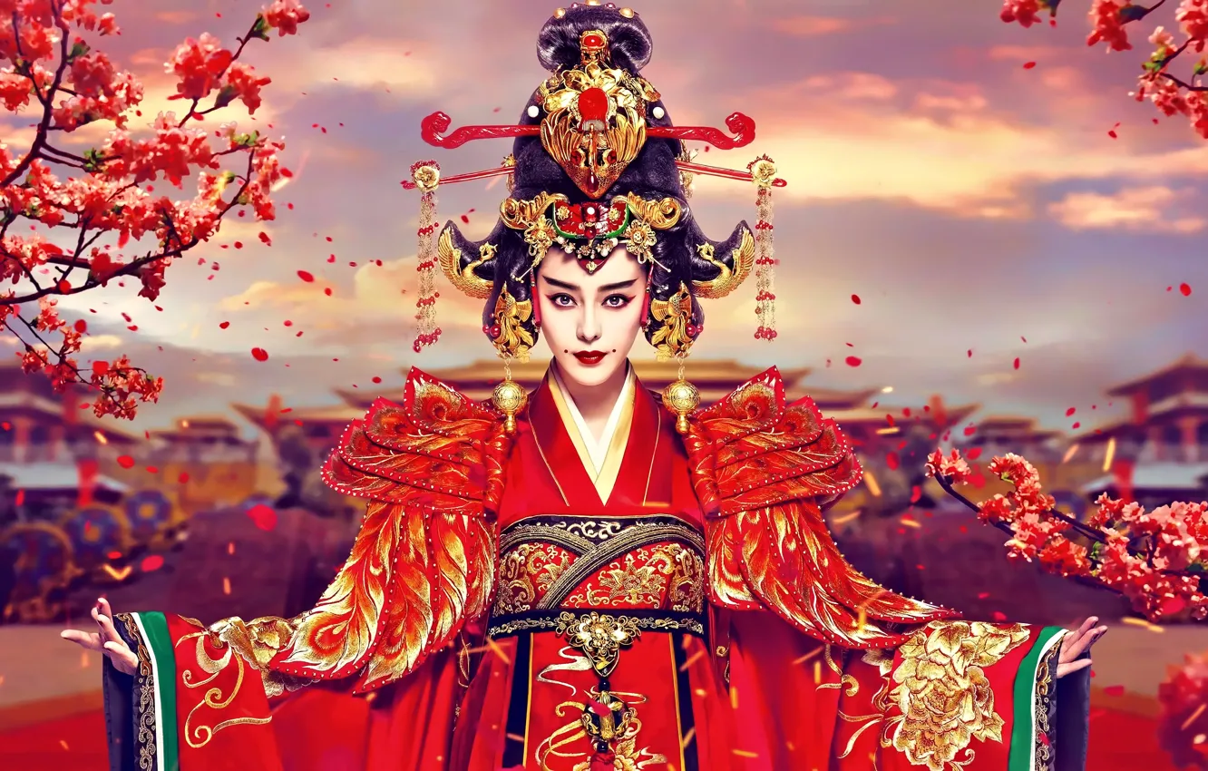 Photo wallpaper look, decoration, branch, woman, hairstyle