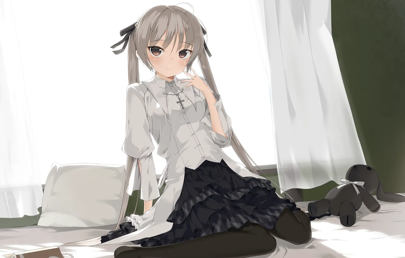 Photo wallpaper room, toy, bed, window, art, girl, curtains, kasugano sora