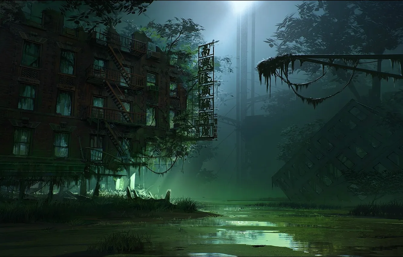 Photo wallpaper light, night, the city, swamp, Crysis 3