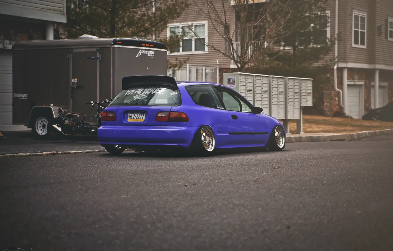 Photo wallpaper street, purple, Honda Civic, civici, stance. Honda