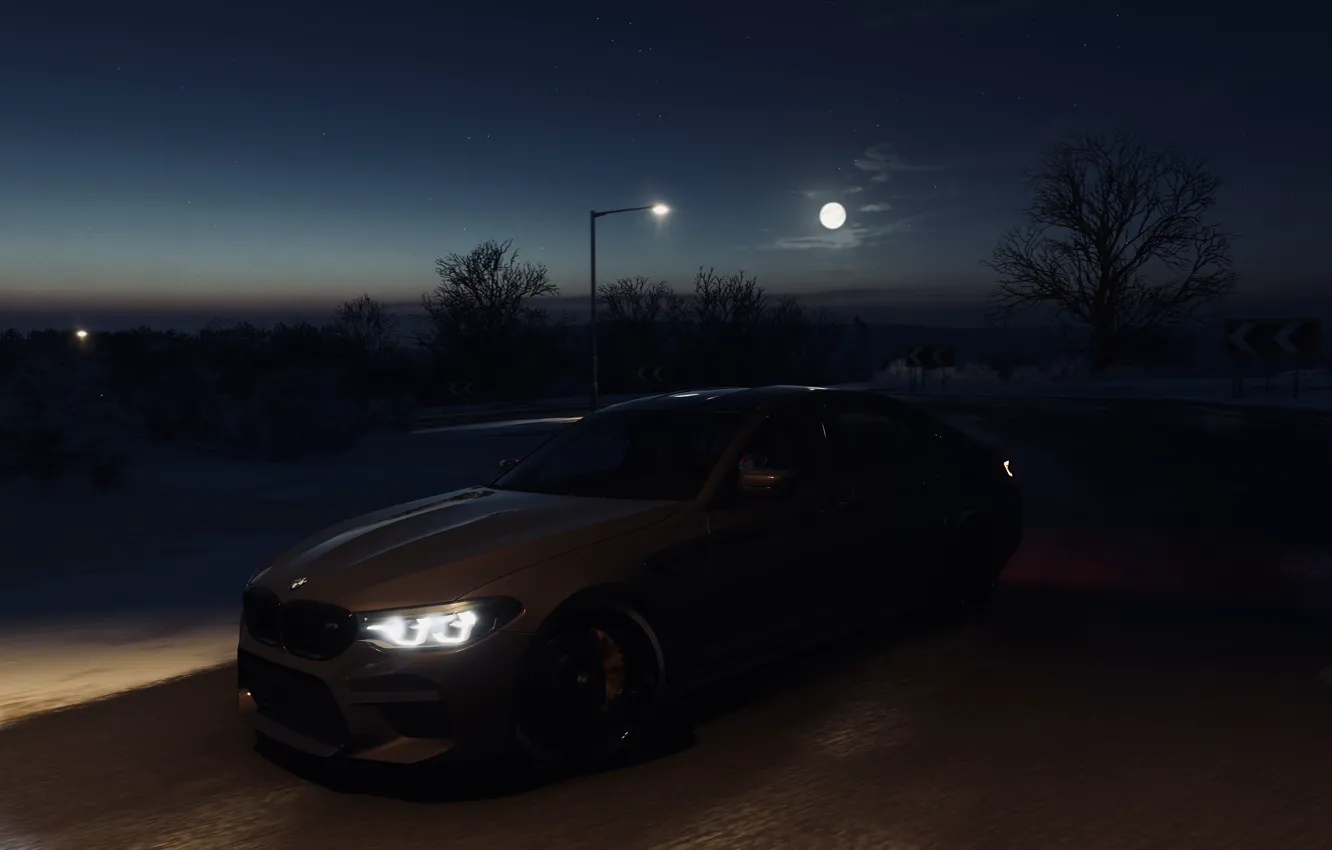 Photo wallpaper HDR, BMW, game, winter, stars, UHD, 4k, M5