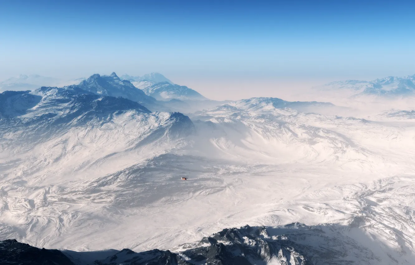 Photo wallpaper snow, mountains, helicopter