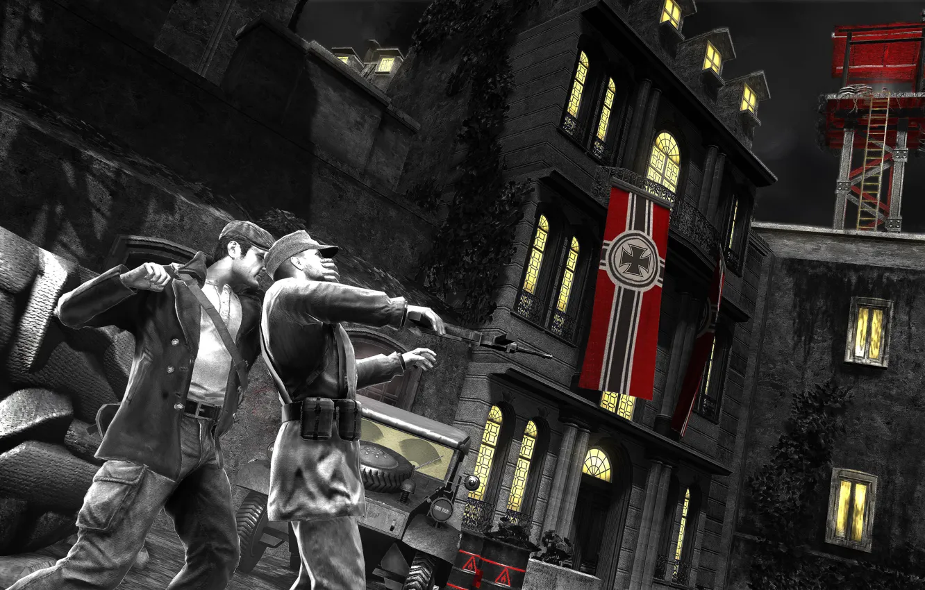 Photo wallpaper night, the game, people, building, Germany, flag, murder., The Saboteur