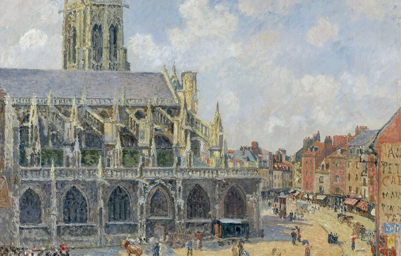 Photo wallpaper home, picture, the urban landscape, Camille Pissarro, Church Of Saint-Jacques. Dieppe. The Morning Sun