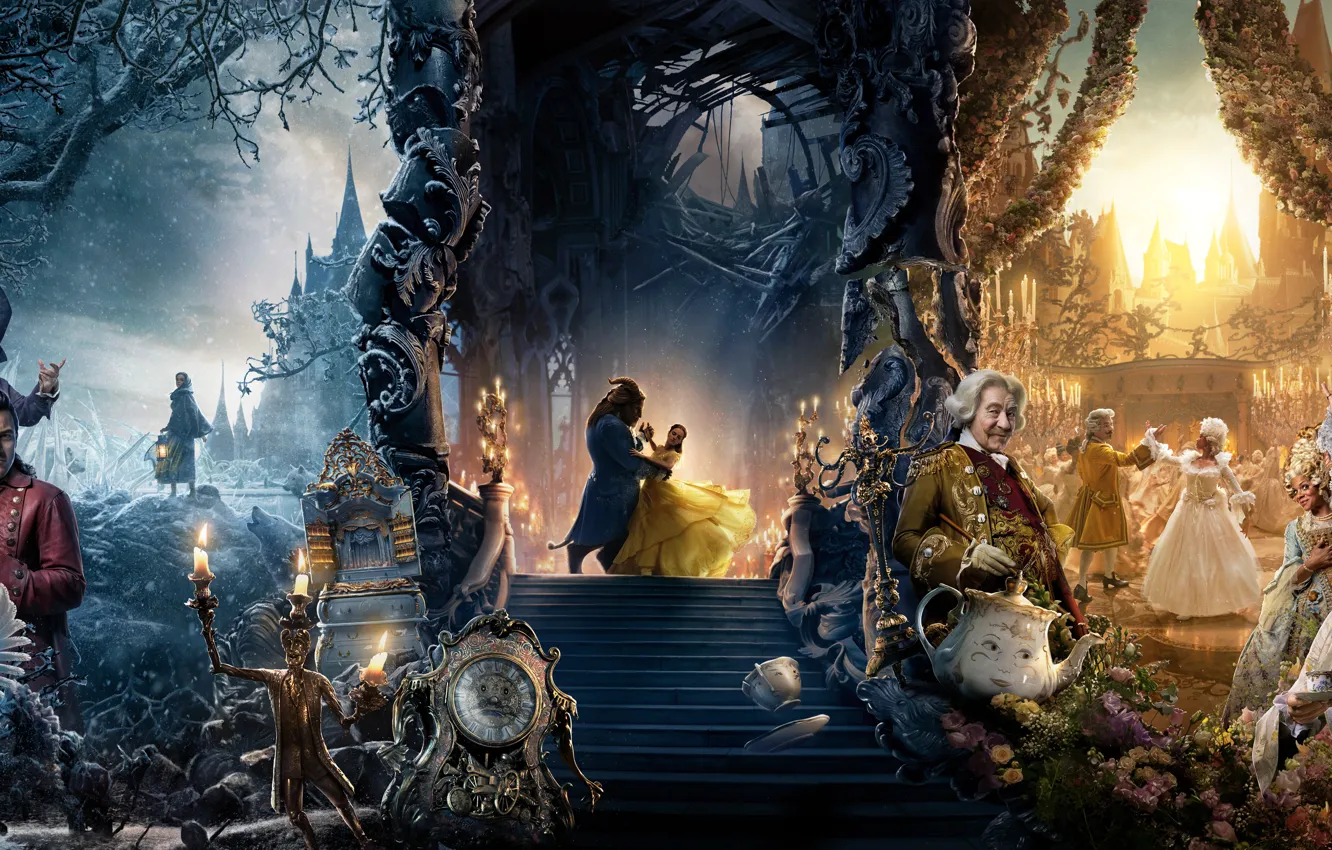 Photo wallpaper fantasy, Emma Watson, poster, Ian McKellen, Beauty and the Beast, Luke Evans, Beauty and the …