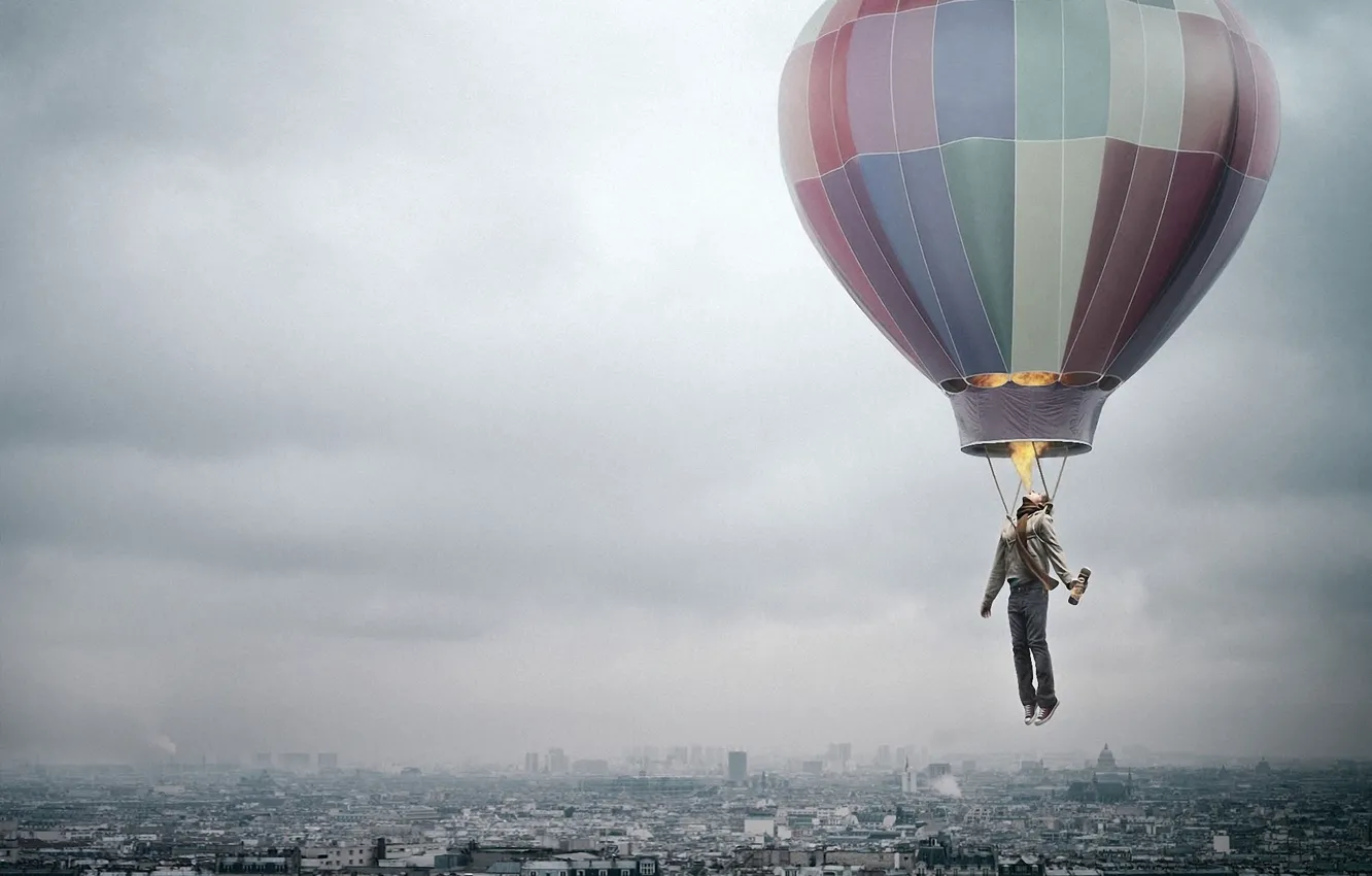 Photo wallpaper the city, balloon, creative, fire, people, flight, could