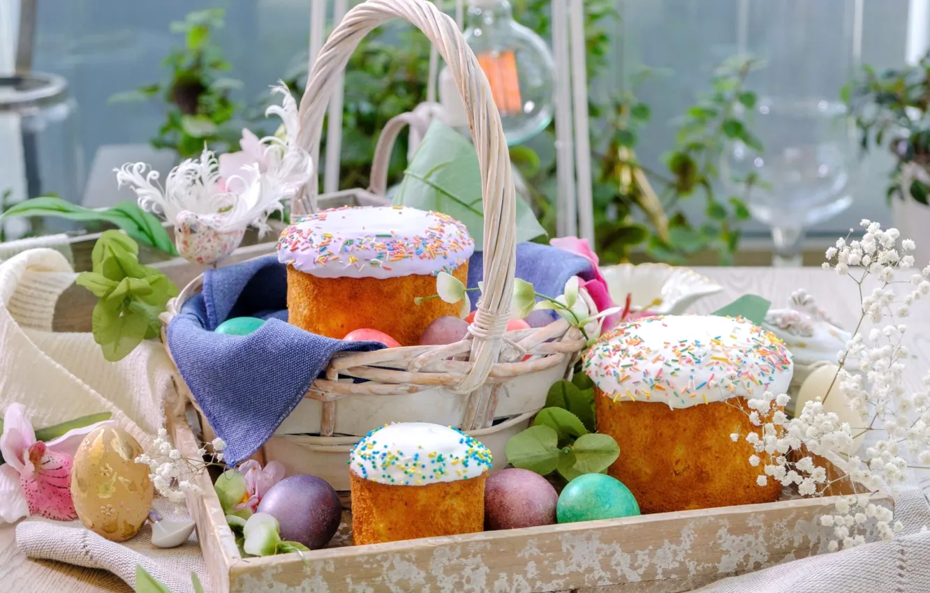 Photo wallpaper eggs, Easter, cakes