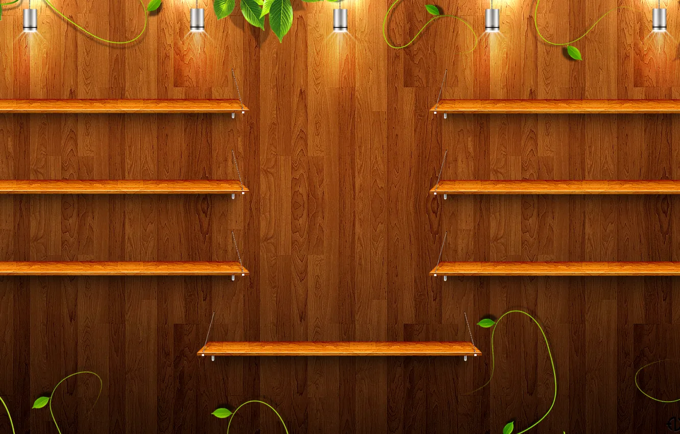Photo wallpaper greens, lamp, tree, texture, shelves