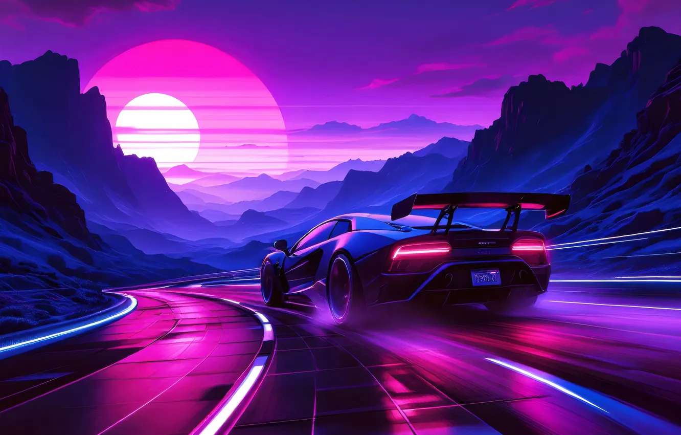Photo wallpaper sunset, retro, Supercar, Chasing