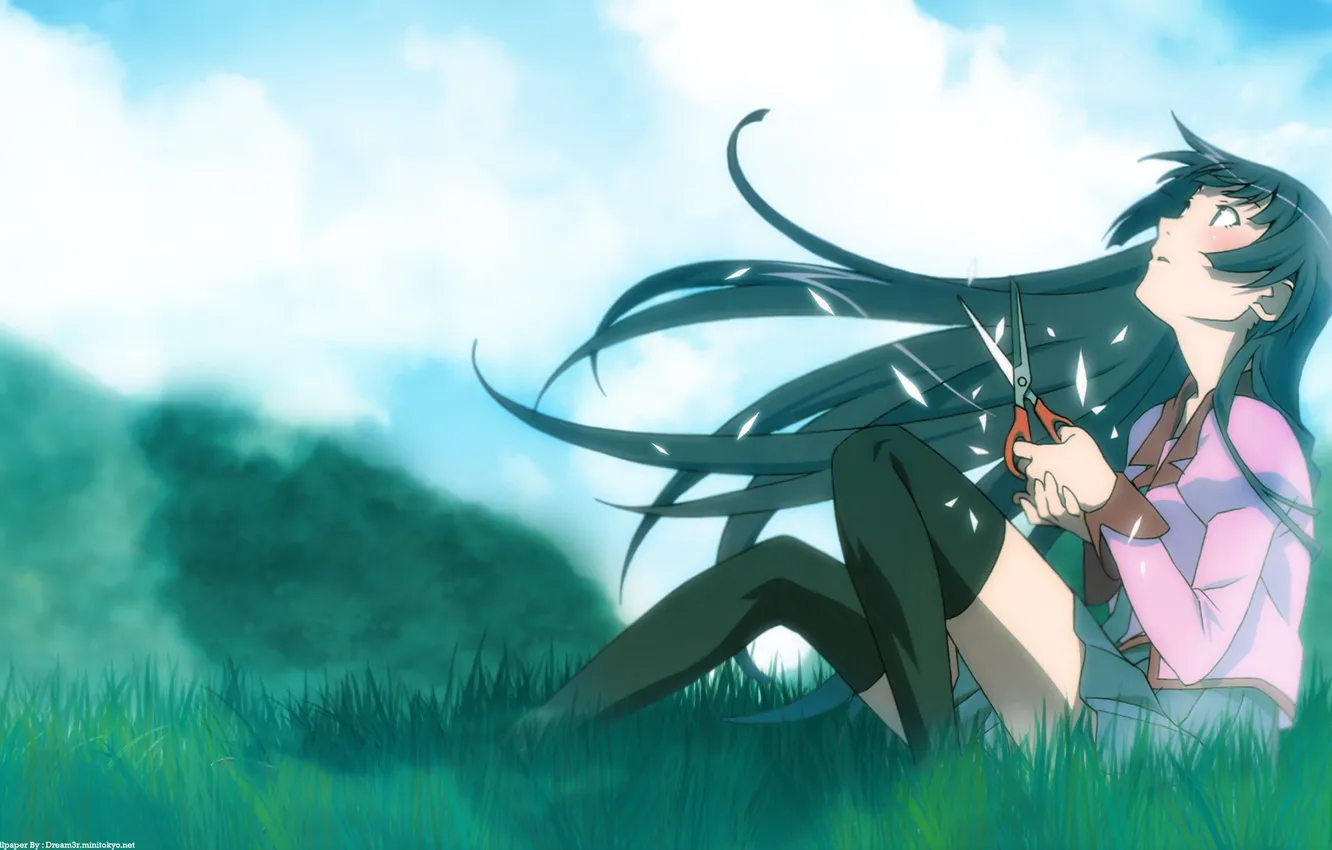 Photo wallpaper the sky, bakemonogatari, scissors, history of monsters, Hitagi Senjogahara