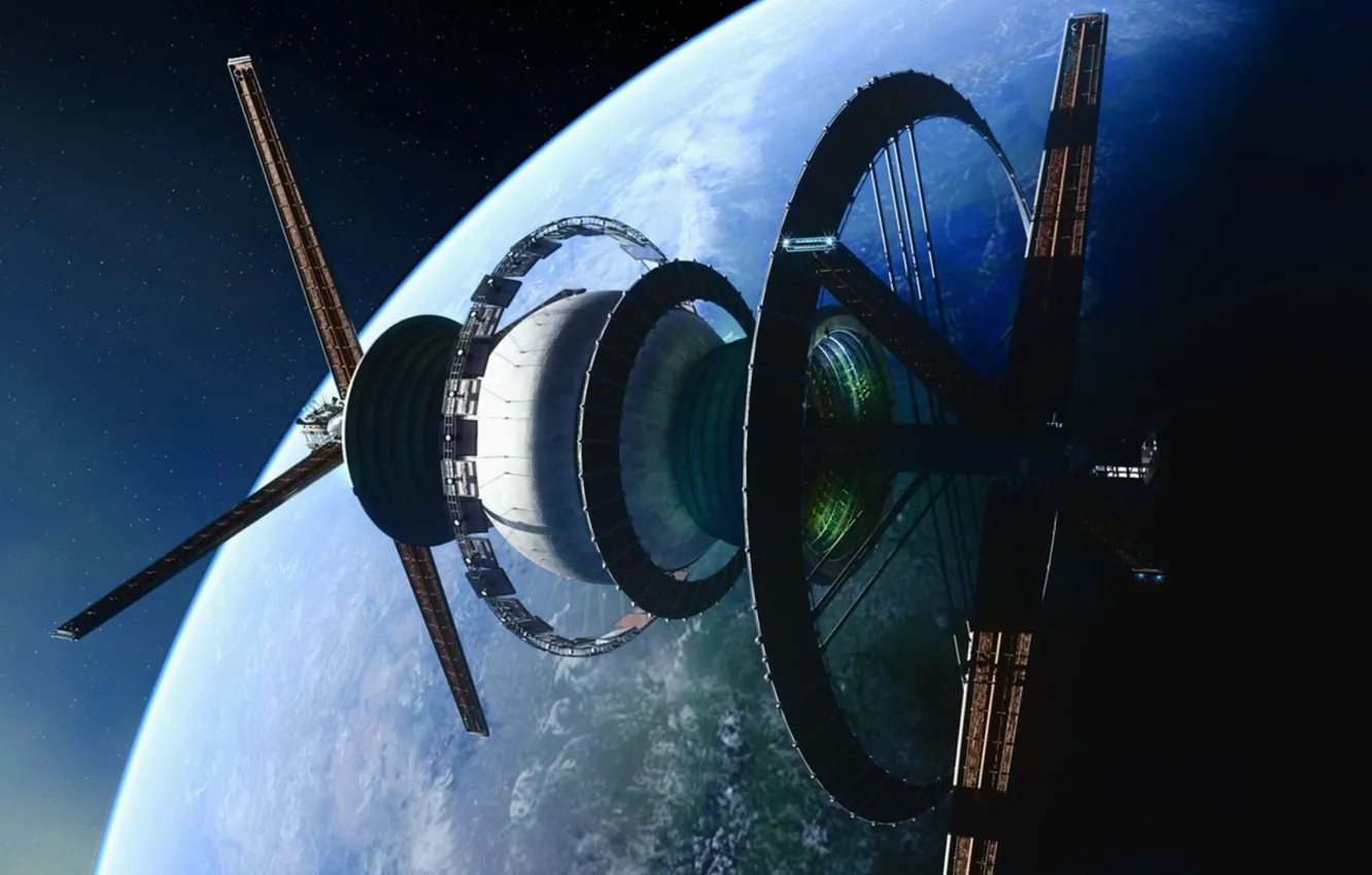 Photo wallpaper space, stars, planet, space station, Bernal Sphere