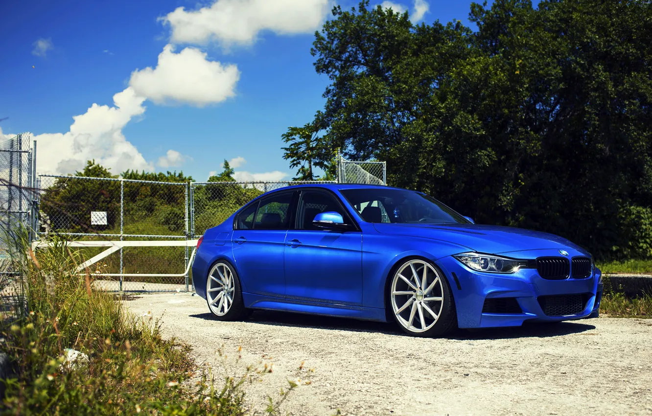 Photo wallpaper BMW, BMW, wheels, blue, 335i, vossen, f30, frontside