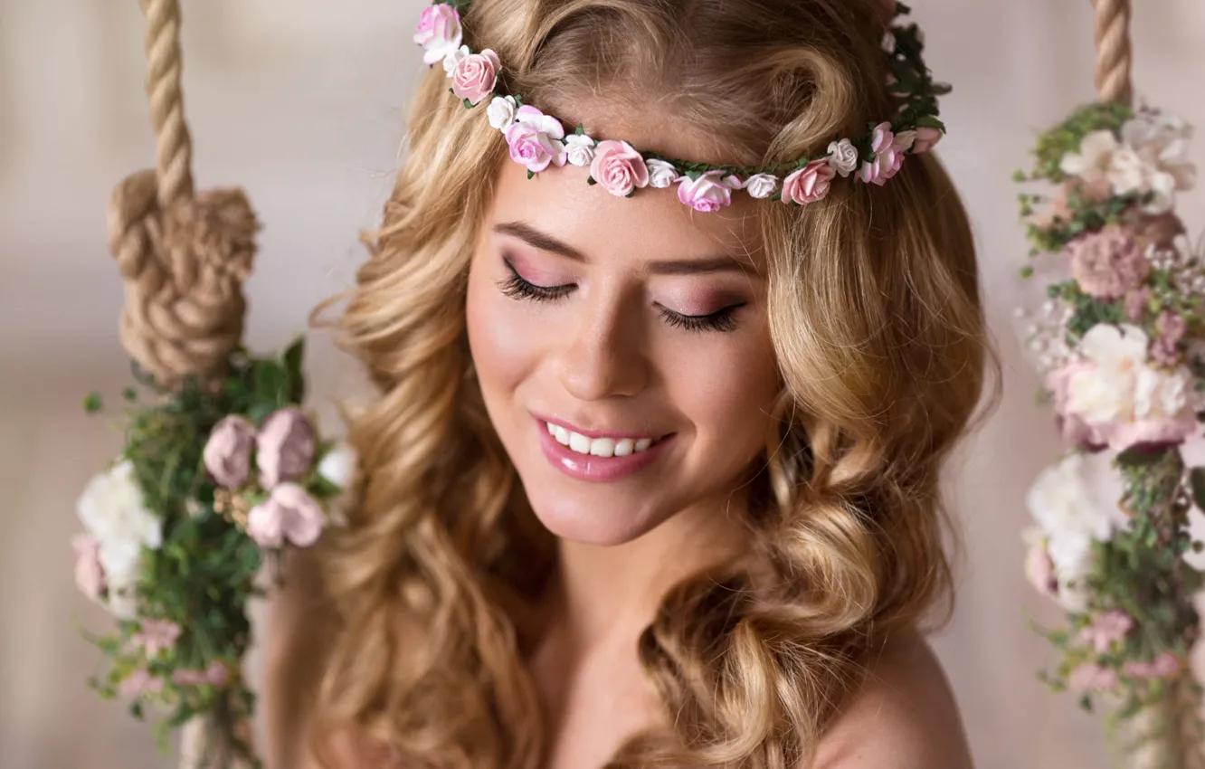 Photo wallpaper girl, flowers, smile, mood, portrait, Julia, Svetlana Boynovich