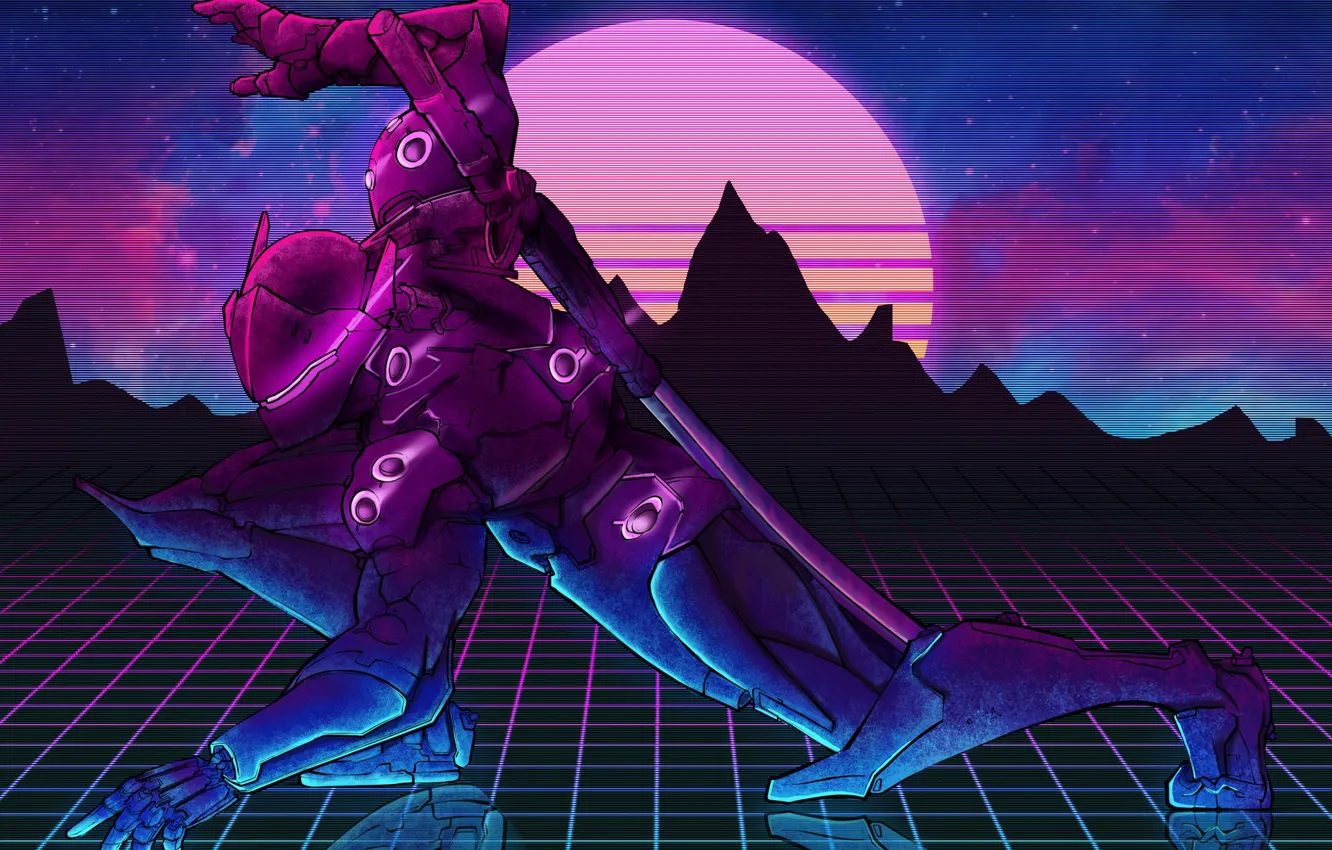 Photo wallpaper Music, Background, Neon, Concept Art, Science Fiction, Synth, Retrowave, Synthwave