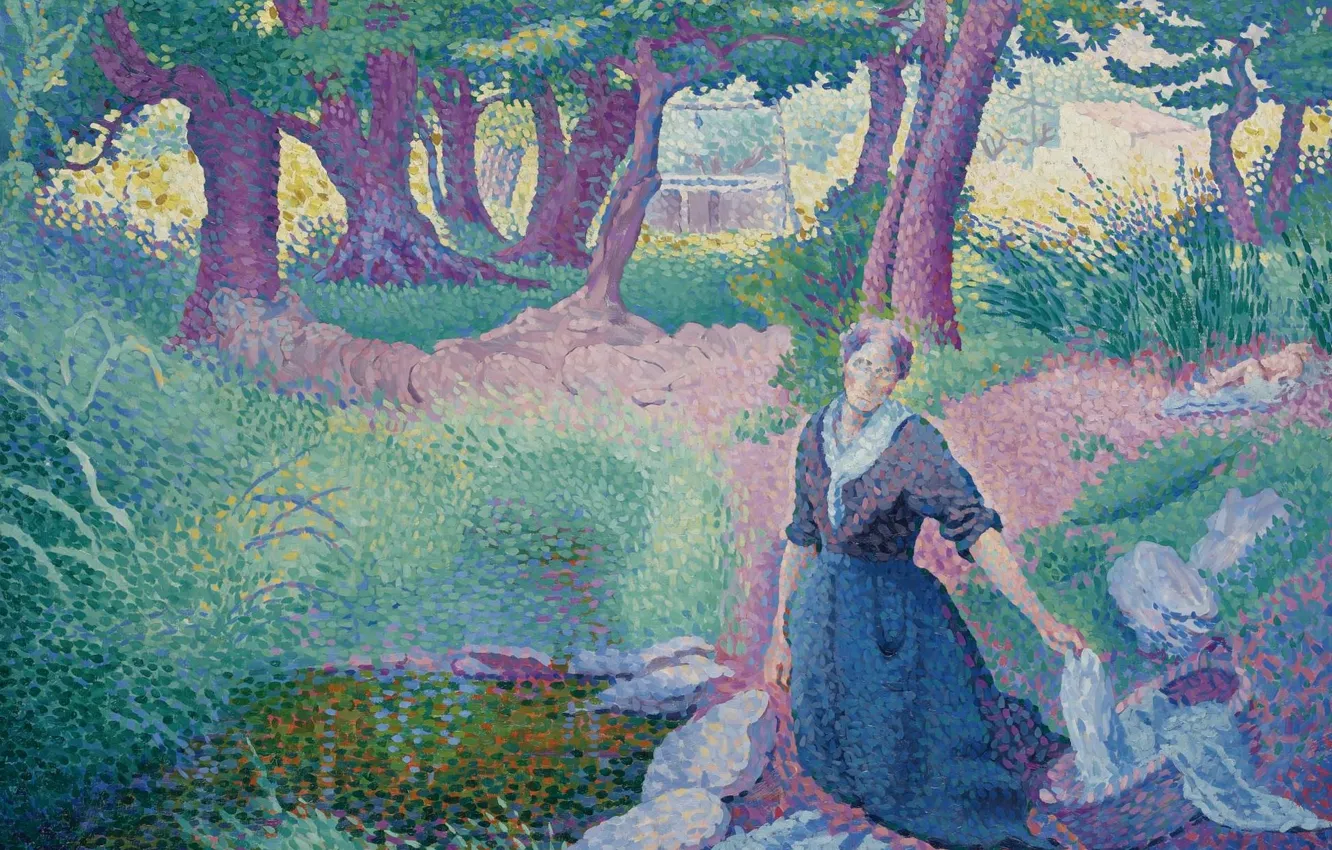 Photo wallpaper picture, Henri Edmond Cross, genre, pointillism, Laundress, Henri Cross