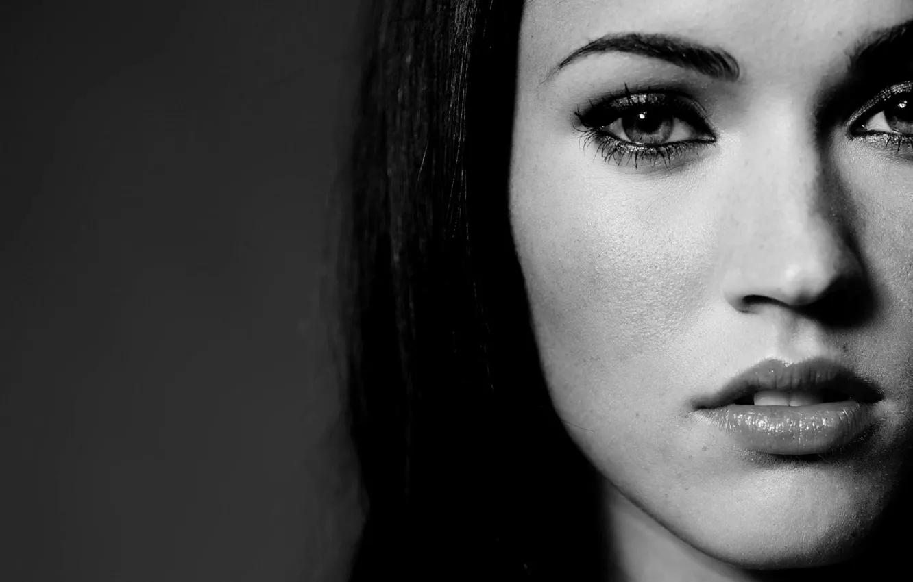 Photo wallpaper close-up, Megan Fox, Megan Fox, black and white