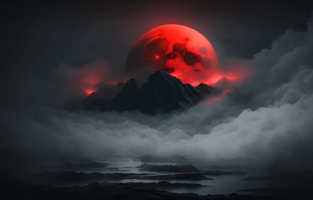Photo wallpaper moon, landscape, Blood Moon