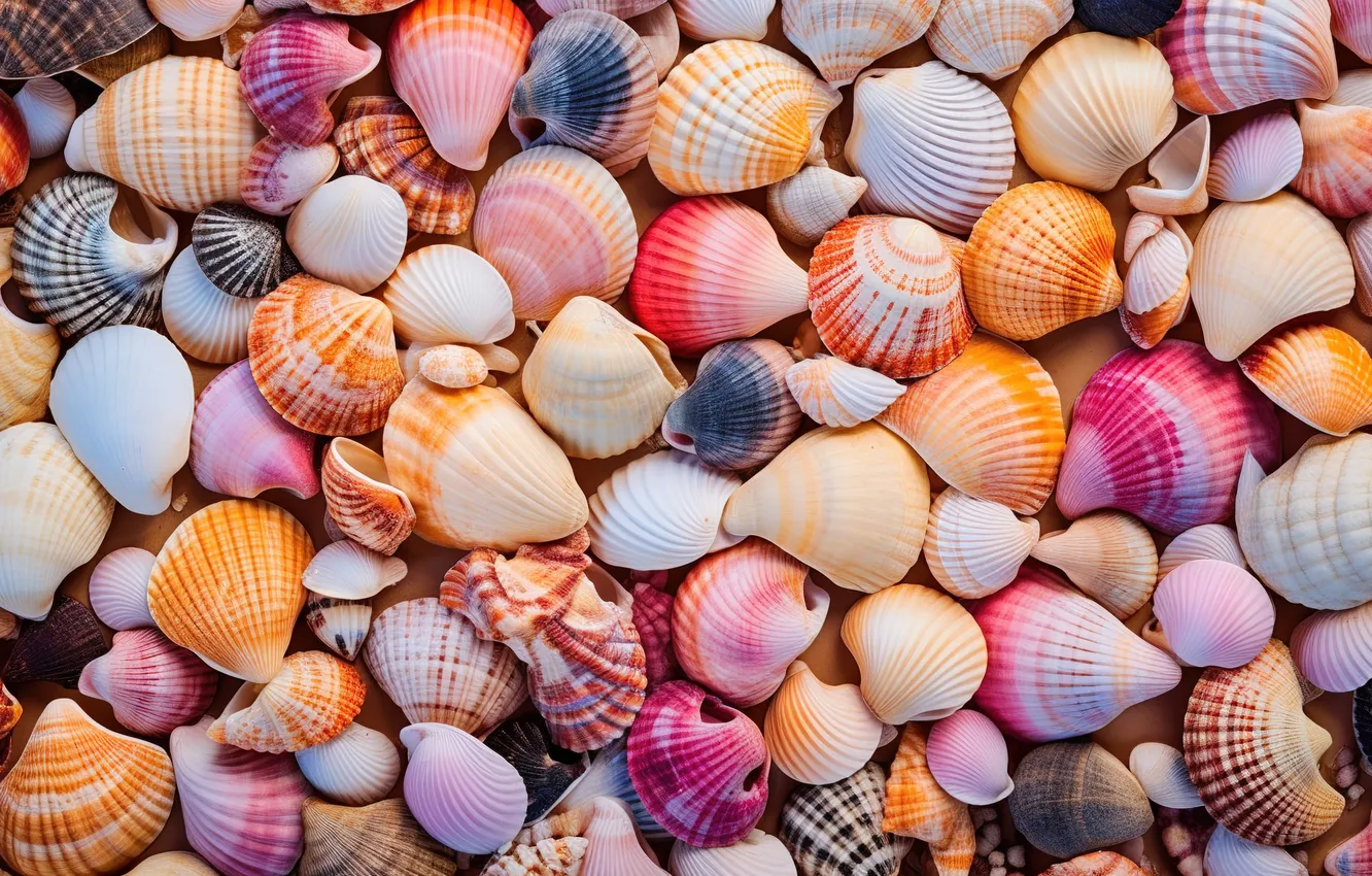 Photo wallpaper sand, sea, beach, pebbles, stones, background, colorful, shell