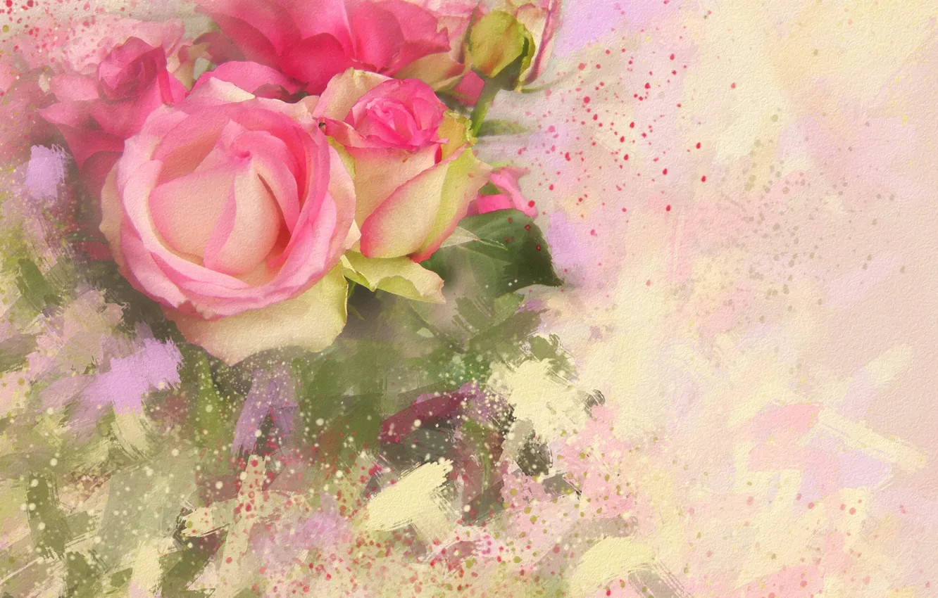 Photo wallpaper flower, leaves, flowers, figure, graphics, rose, roses, treatment