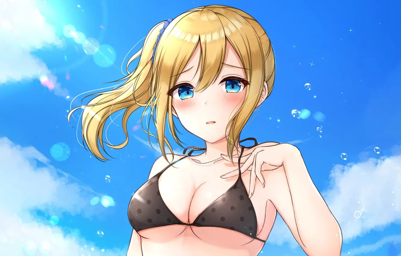 Photo wallpaper girl, sexy, sky, long hair, boobs, anime, beautiful, pretty