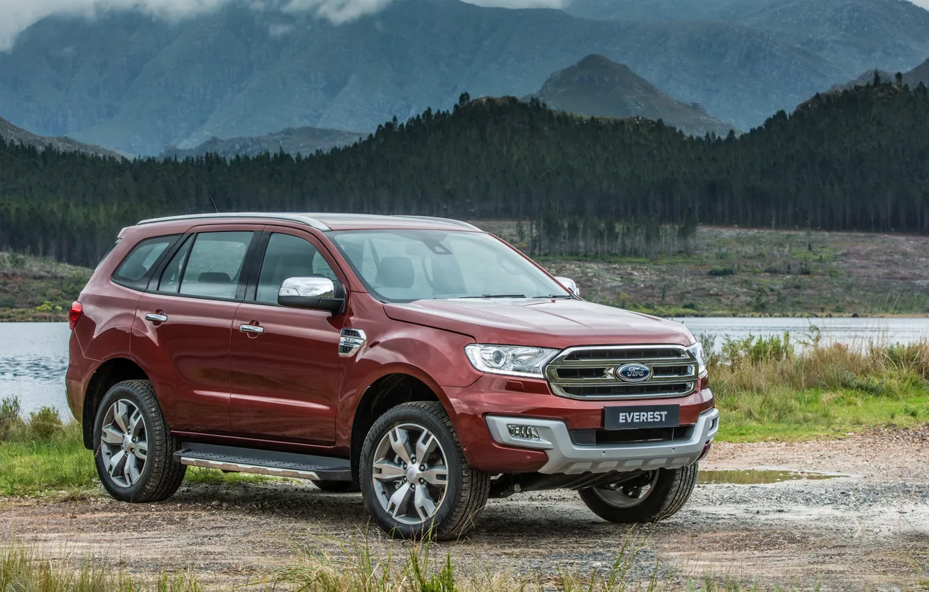 Photo wallpaper shore, Ford, pond, Everest, Limited, 4WD, 2015