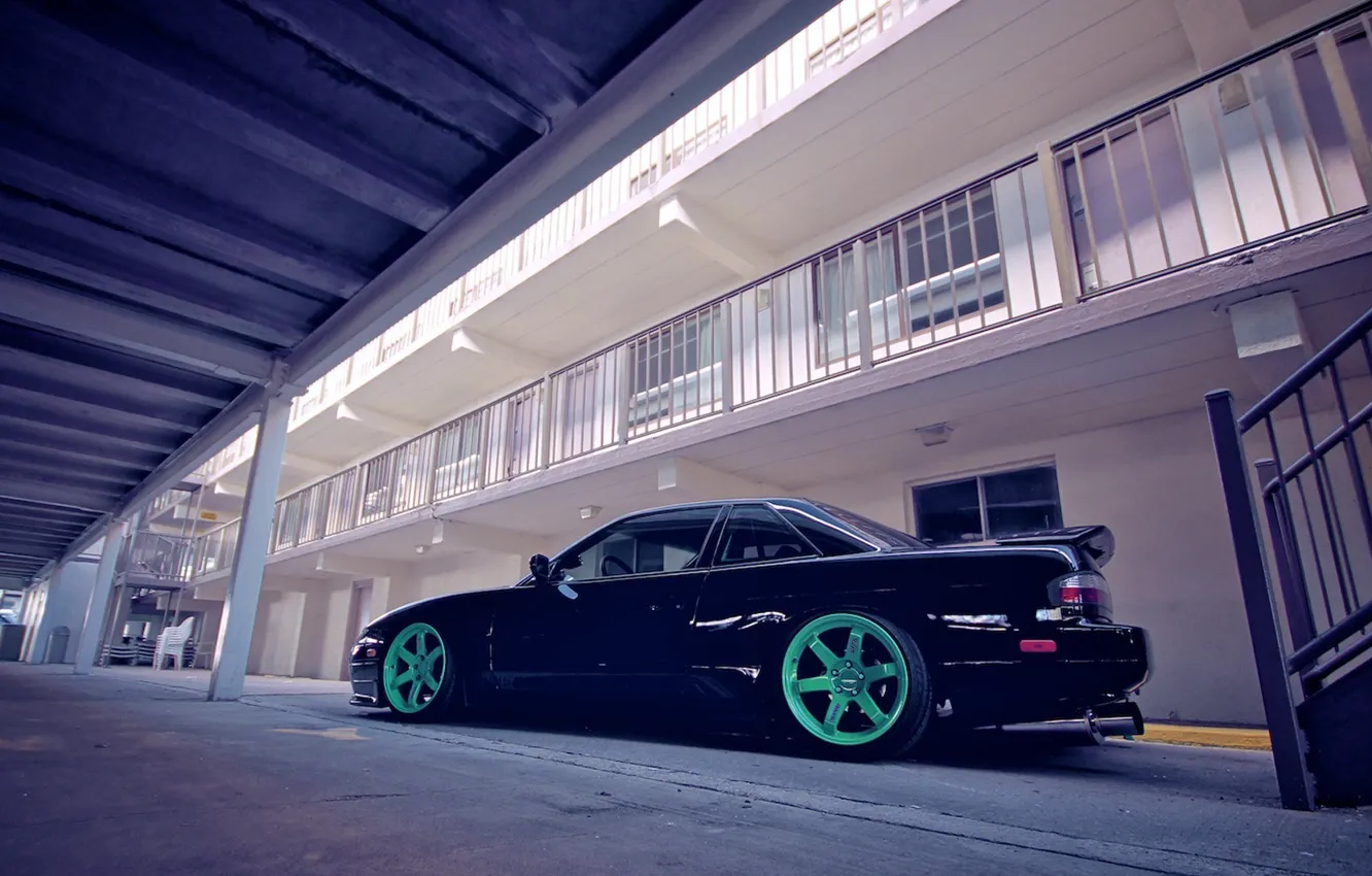 Photo wallpaper car, Silvia, Nissan, s13, hotel, parking, Rims